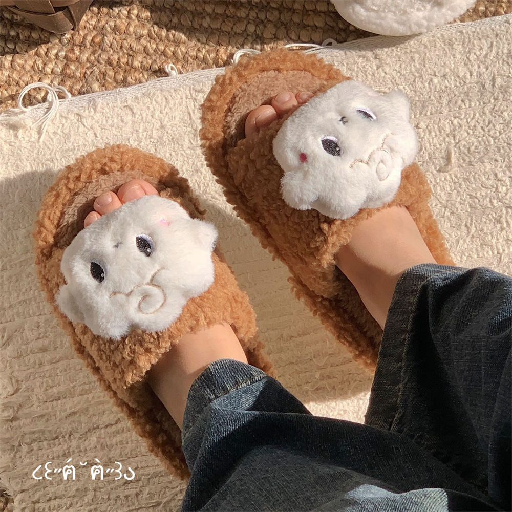 Fashion Love Little Sheep Winter Toe Pack Warm cotton slippers Soft sole Slipper women's indoor floor flat house non-slip shoes