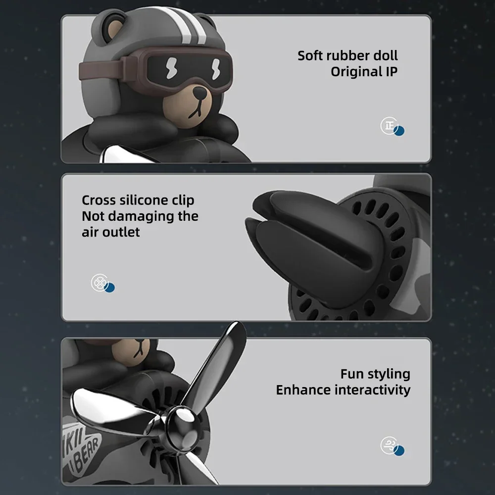 Car New Air Freshener Bear Pilot Car Interior Perfume Diffuser Rotating Propeller Outlet Vent Fragrance Magnetic Design Diffuse