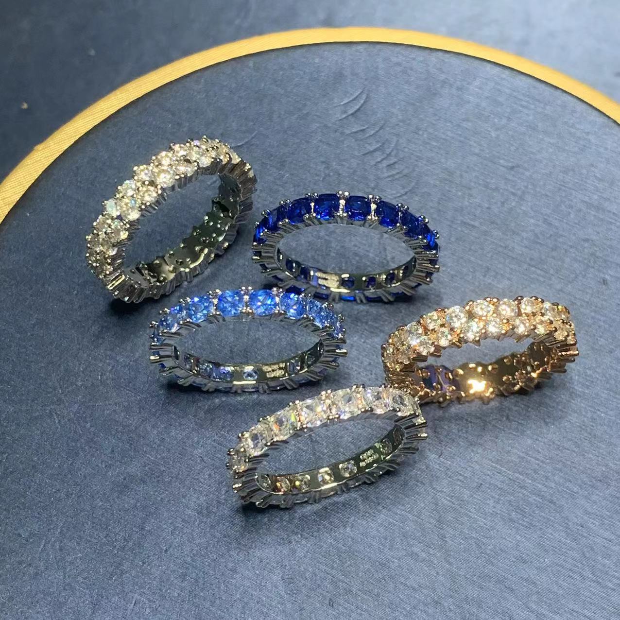 Free shipping blue stone square designer rings for women shine crystal bling dia sier retro vintage geometry love ring jewelry gift Free shipping