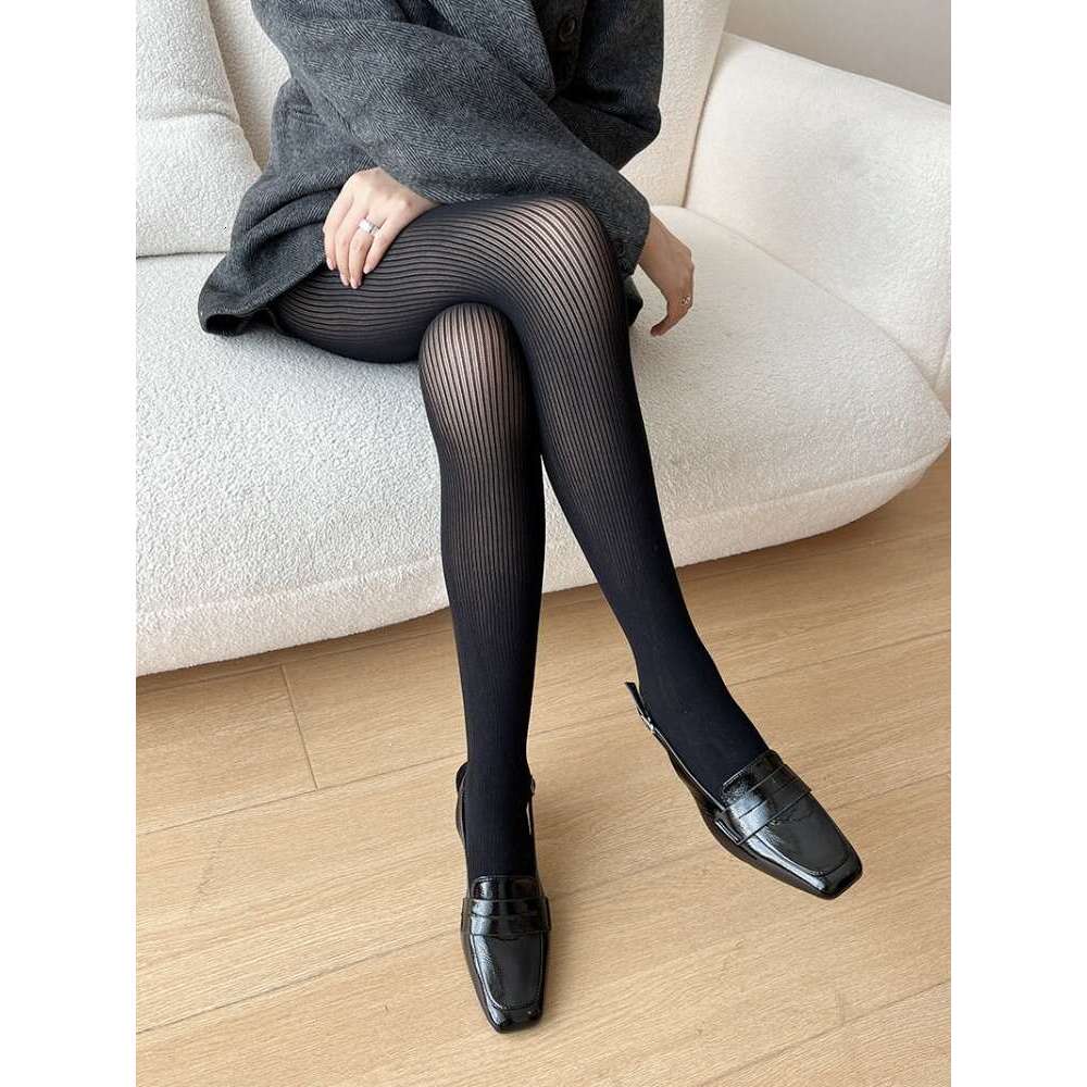 Black sexy women's pantyhose thin large super elastic slim fit leggings sexy solid color stockings leggings vertical stripes black white gray cof