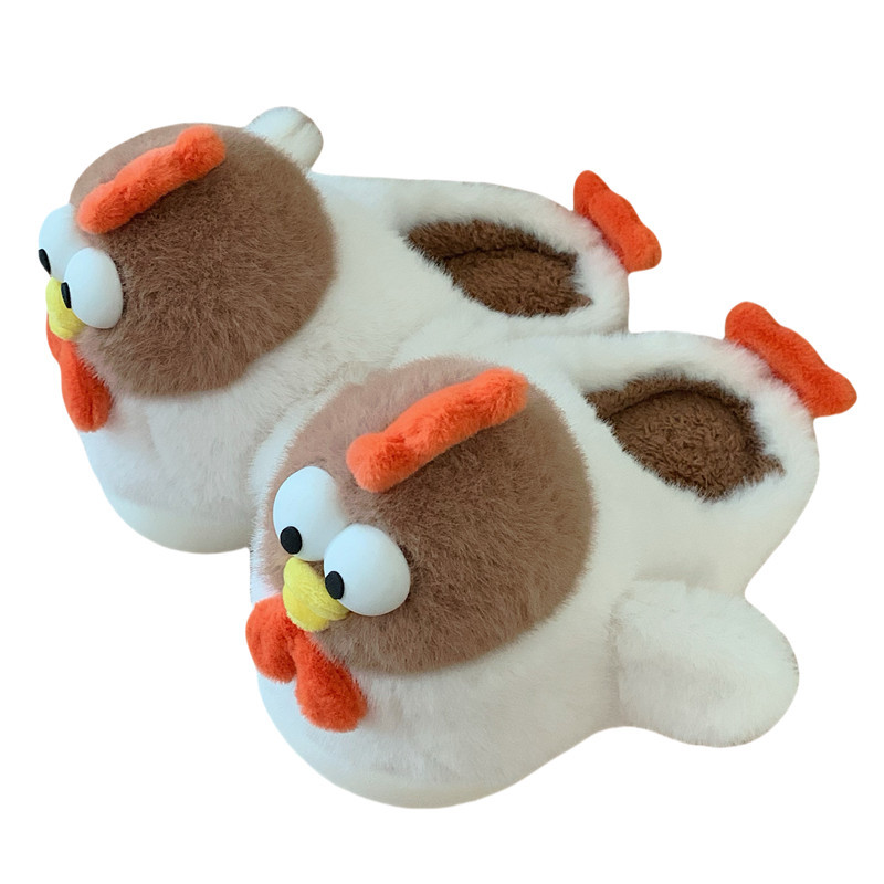 Winter toe-wrap warm cotton slippers Fun fun cartoon chicken soft sole Slipper women indoor floor flat house non-slip shoes