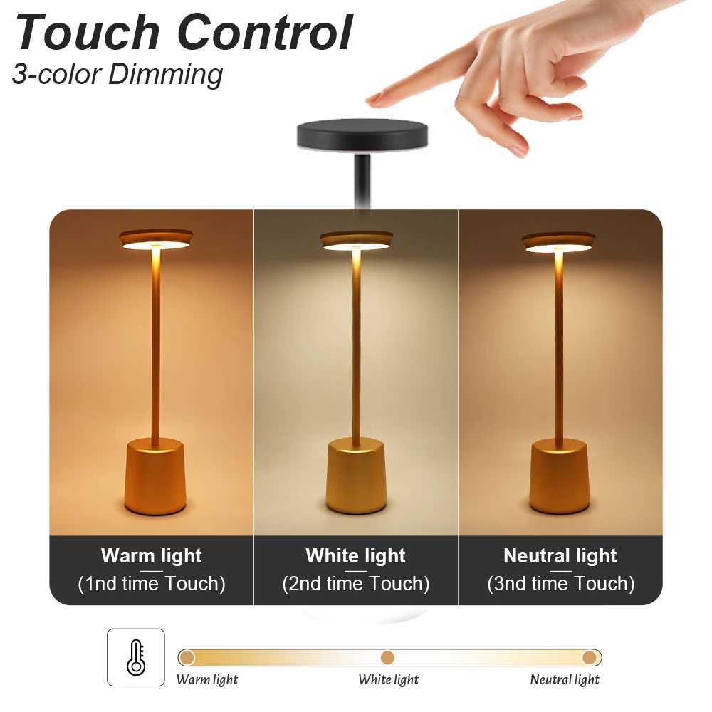 Simple LED Rechargeable Touch Metal Table Lamp Three Colors Bedside Cordless Desk Lamp Bar Outdoor Decoration Led Night LightLX241102