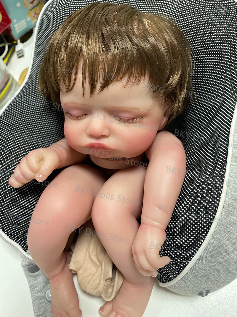 19inch Rosalie Reborn Kit Painted Asleep Doll Kit Parts Unfinished Newborn Reborn Doll Kit Rooted Hair Lifelike 3D Skin Venis