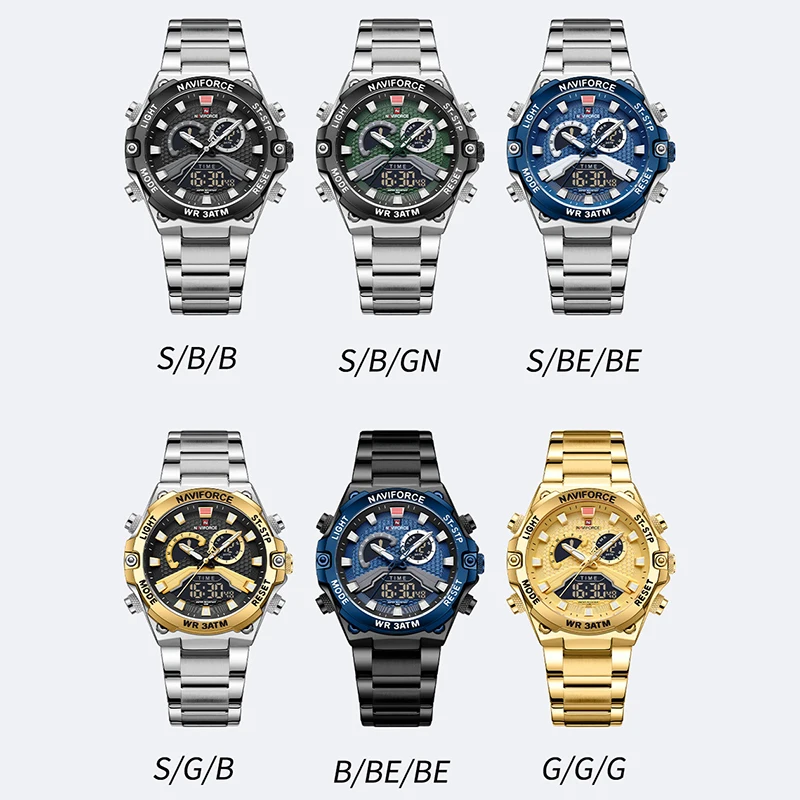 NAVIFORCE New Military Sport Watches Mens Quartz Dual Display Digital Chronograph 30m Waterproof Clock Male Relogio Masculino