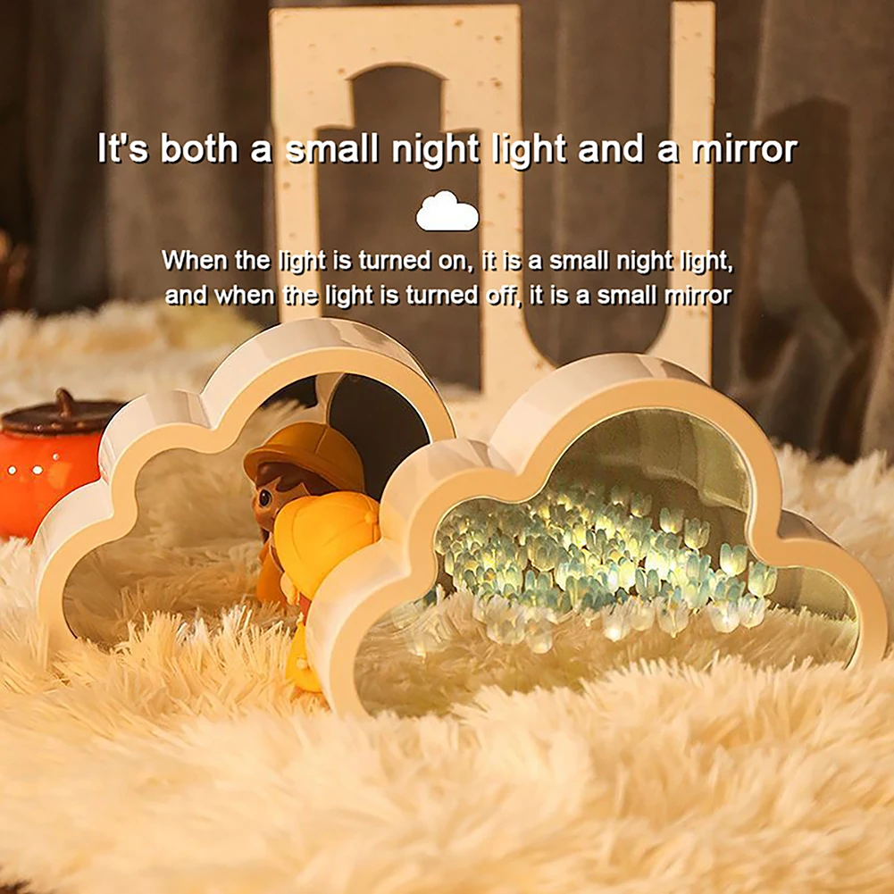 Tulip Cloud Lamp For Bedroom DIY Tulip Cloud Mirror Night Lights Ornaments For Home Decor Birthday Chirstmas Gifts