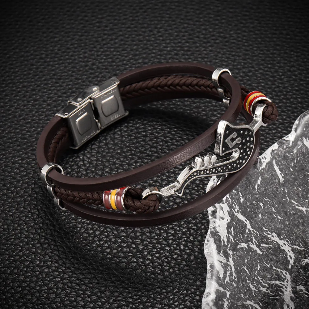 Trendy Personality Saxophone Music Bracelets for Men Leather Woven Note Multi-Layer Bracelet Student Men's Accessory Bracelet
