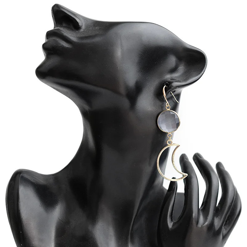 BOJIU Trendy Gold Color Moon Drop Pendant Earrings Womens Long Statement Pendant Earrings for Wedding Christmas Jewelry EA049 241031