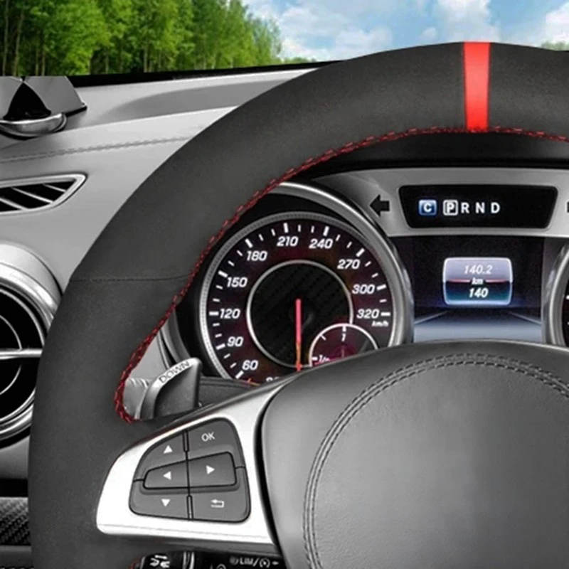 Anti-Slip Black Suede Car Steering Wheel Braid Cover For Mercedes-Benz A45 AMG W205 C43 C63S AMG CLA45 CLS63 AMG GLC 43 63 AMG