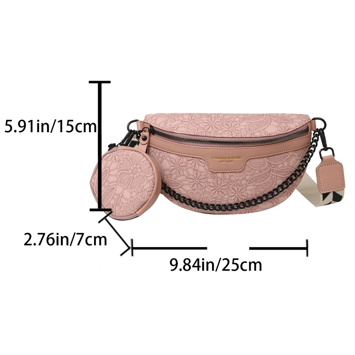 Chain Waist Bag For Women er Jacquard Embroidered Shoulder Handbag Pu Leather Belt Bag Wide Strap Crossbody Chest Bag Sac 241031