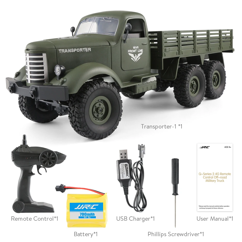 1/16 2.4G 6WD RC Off-road Crawler Military Truck Army Car Children Gift Kids Toy for Boys RC Car 1/16 RC Truck For JJRC Q60 RTR