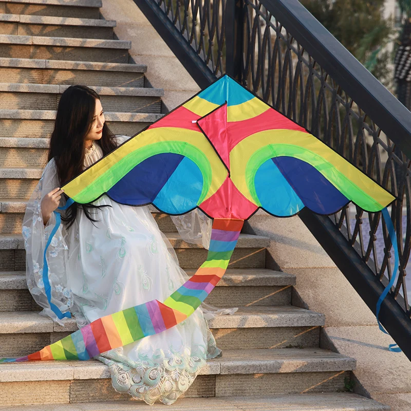YongJian 1.5m Colorful Delta Kites With 10m Tail Outdoor Fun Sports Colorful Swallow Kite for kids and audlts Beach outdoor toys