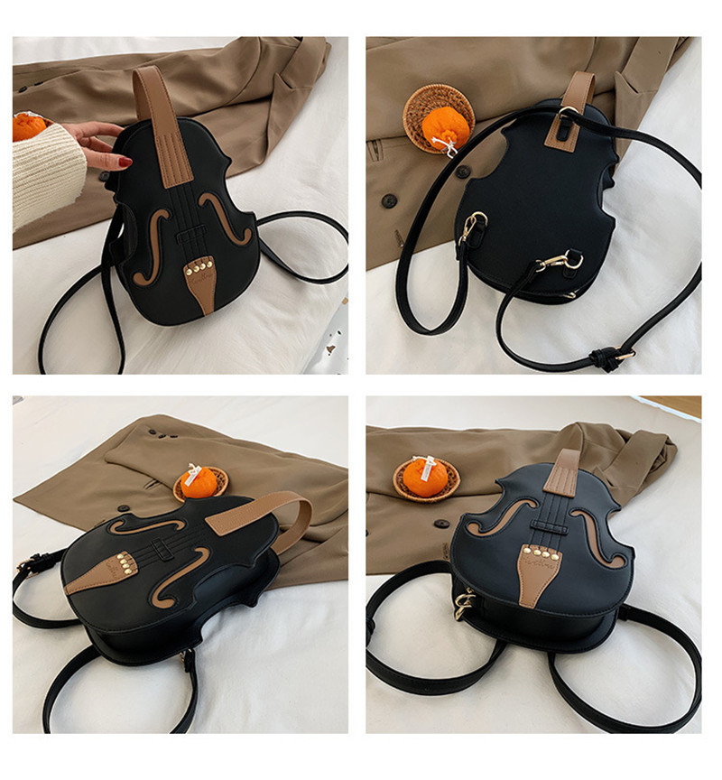 Women Shoulder Bag Mini Violin Shape Crossbody Messenger Bags Girl Cute Retro 2023 New Creative Personality zipper Pu Guitar Bag