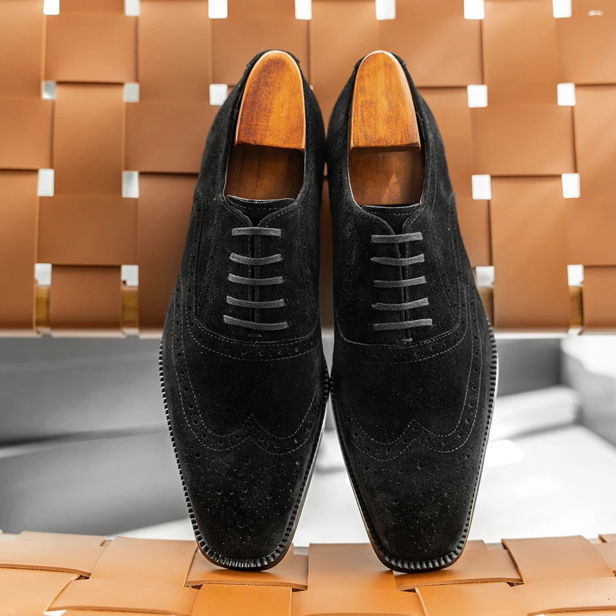 2025 Hanmce Mens Suede Oxford Wedding Party Shoes Brown Black Sliding Leather Casual Mens Handmade Shoes 241031