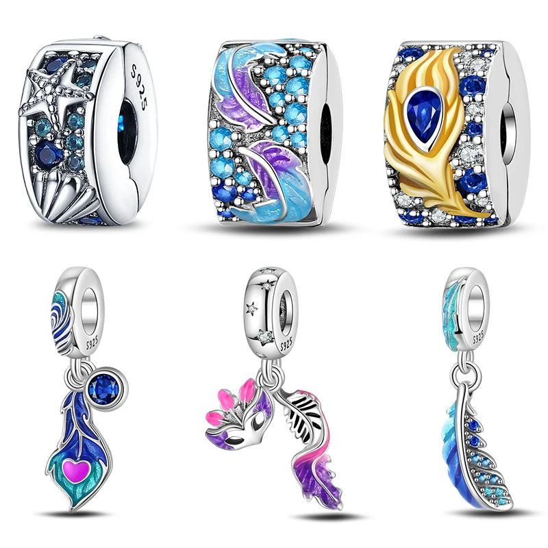 Fine Charms 925 Silver Color Feather Butterfly Magical Mask Charms Beads Fit 925 Original Bracelet Fine DIY Jewelry Gift