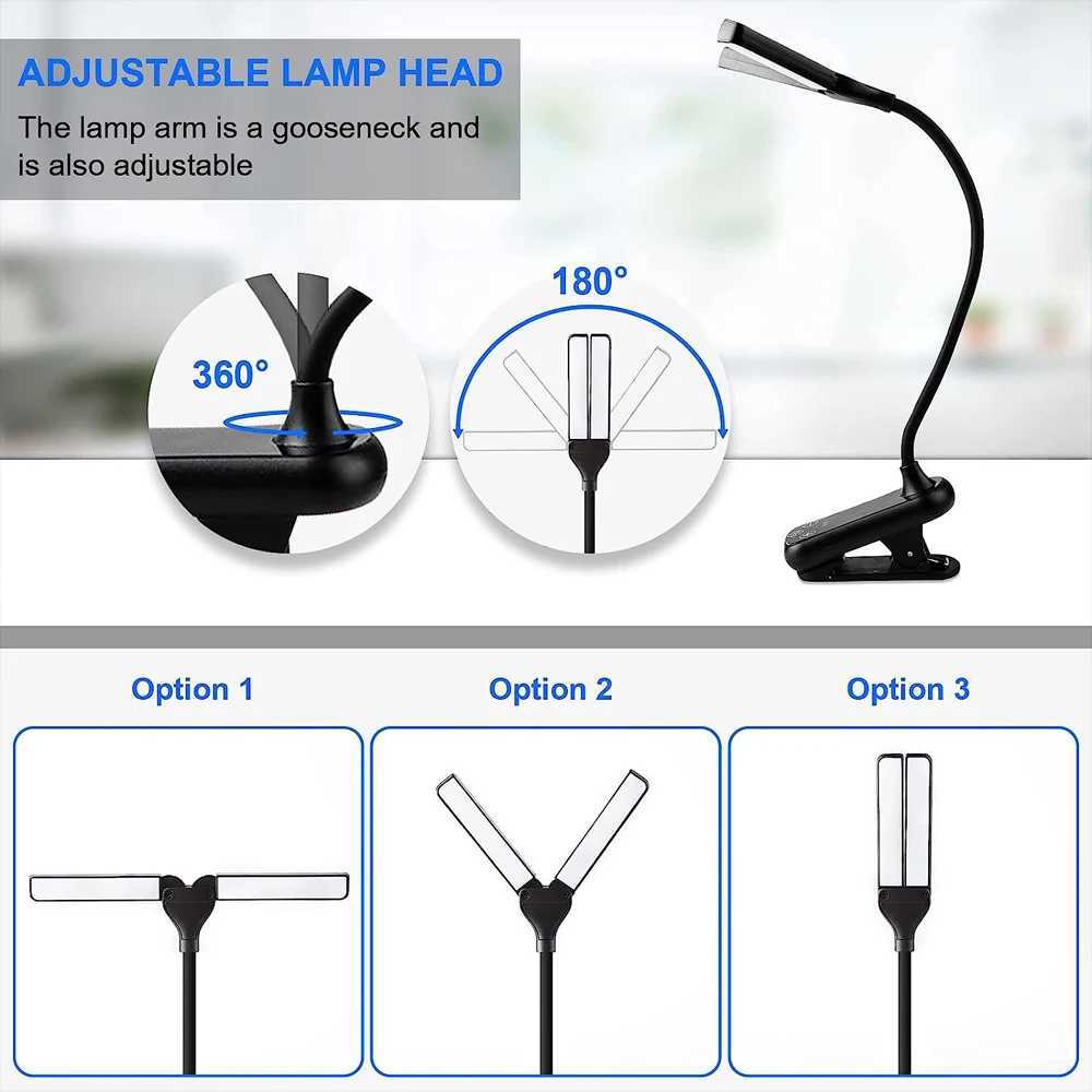 14 LED Clip On Book Light 3 Colors 8 Brightness Usb Rechargeable Night Light Portable Reading Light Book Lamp Mini Desk LampLX241102