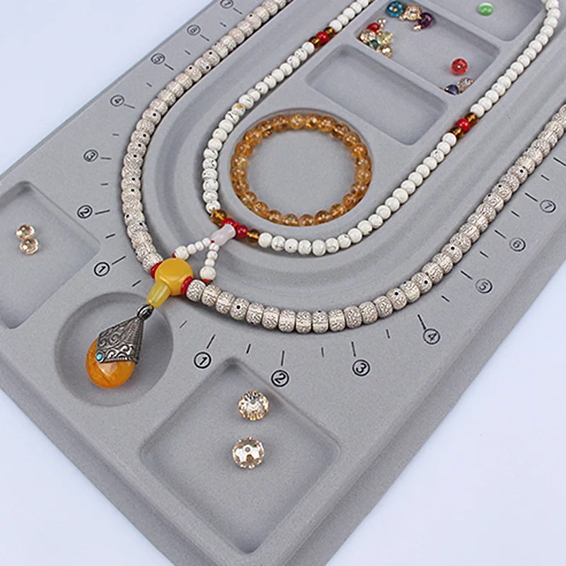 Flocked Beading Tray DIY Bracelet Necklace Jewelry Making Findings Beading Organizer Gray Bead Board Measuring Tools Accessories