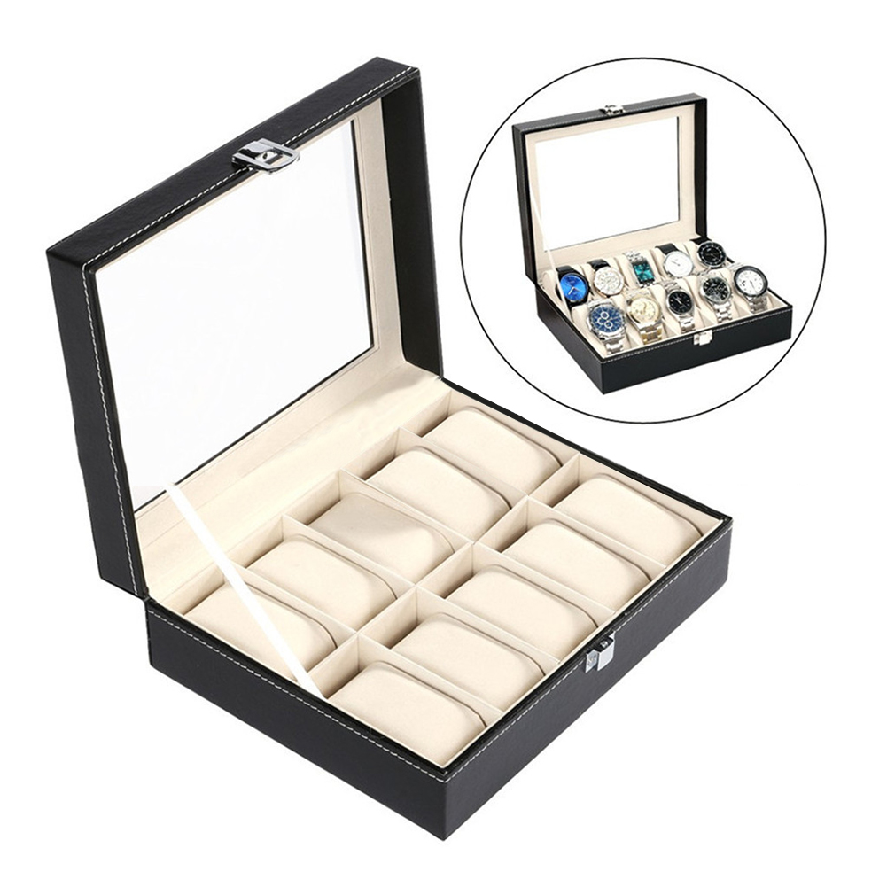 Portable 10 Slots Watch Box Jewelry Bracelet Case Artificial Leather Alloy Composite Board Organizer Rings Display Holder