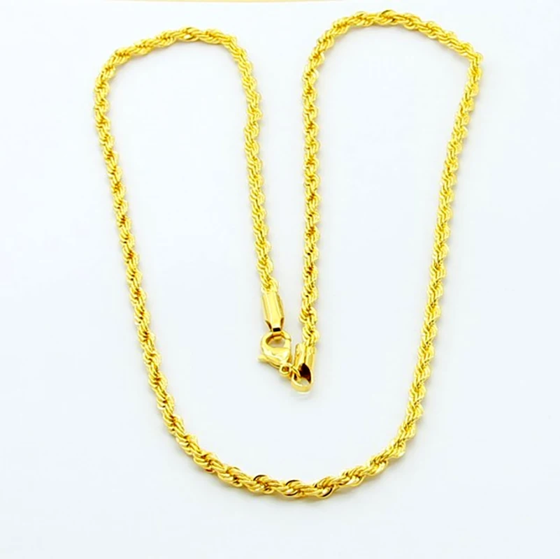 AGTEFFER Hip Hop 24K Gold Necklace 3MM Twisted Rope Twist Electroplating Gold Necklace for Men Women Wedding Jewelry Gifts