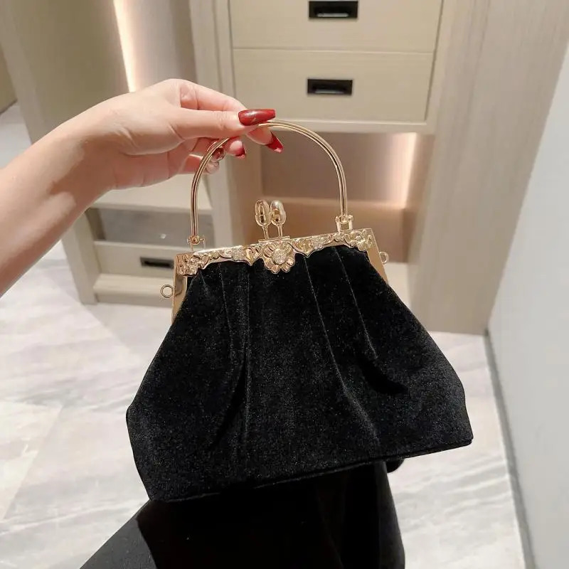 Mysterious Black Velvet Womens Evening Bag Handbag Party Banquet Bag Womens Wedding Wallet Bag Womens Handbag 241031