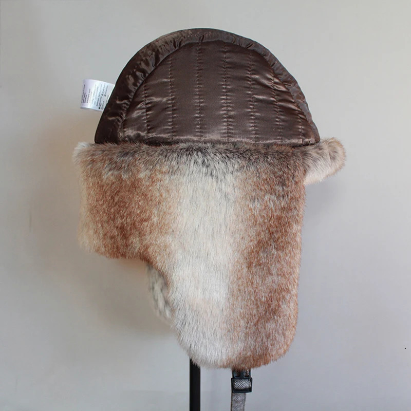 Russian cavalry trap hat winter bomber hat mens warm faux fur hat with ear flaps 241031