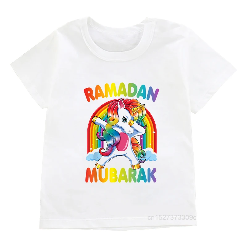 Boy/Girl Happy Ramadan Print Clothes Child T-shirt Eid Mubarak Kid Shirt Short Sleeve Toddler Islamic Muslim Holiday Gift Tees