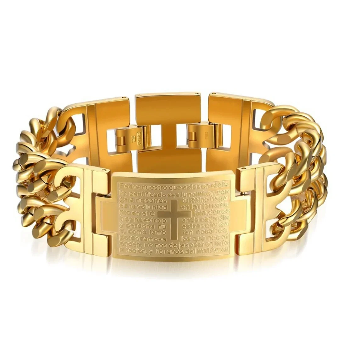 Christian Cross Scripture Engraved Titanium Steel Braided Chain Bracelet Bangle Classic Religious Amulet Jewelry for Men Cool