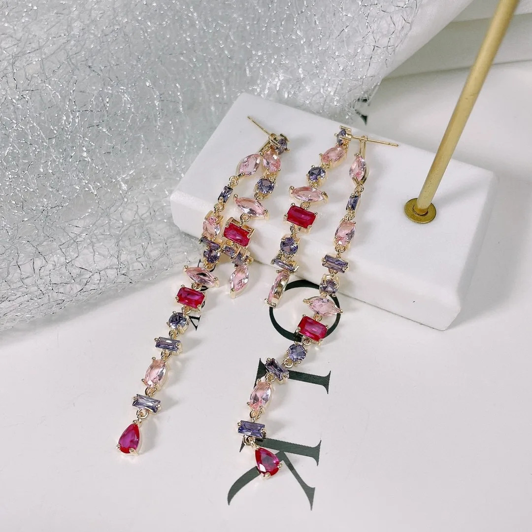 Christmas jewelry fashion long tassel cz girl earrings rainbow cz chain earrings Brincos Bijoux 241031