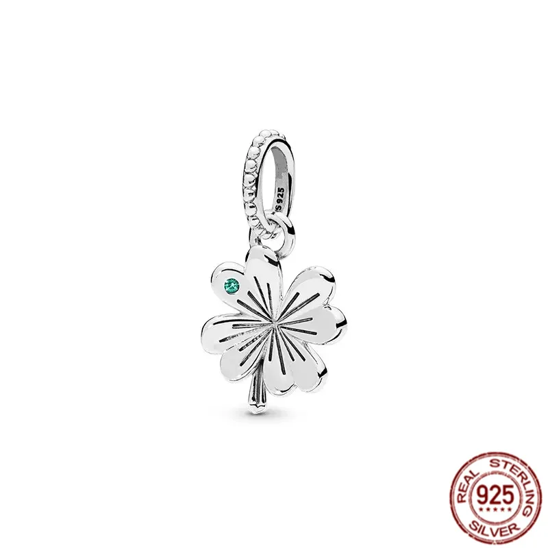 925 Sterling Silver Moth Orchid, Rose, Daisy Flowers Pendant Green Clover Charm Beads Fit Original Pandora Bracelet DIY Jewelry