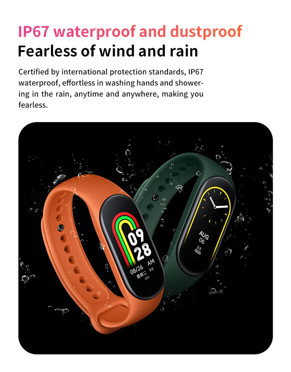 2023 New Smart Watch Band PK MI 6/7/8 Heart Rate and Blood Pressure Monitoring Sport Watch Activity Tracker Wristband For Xiaomi