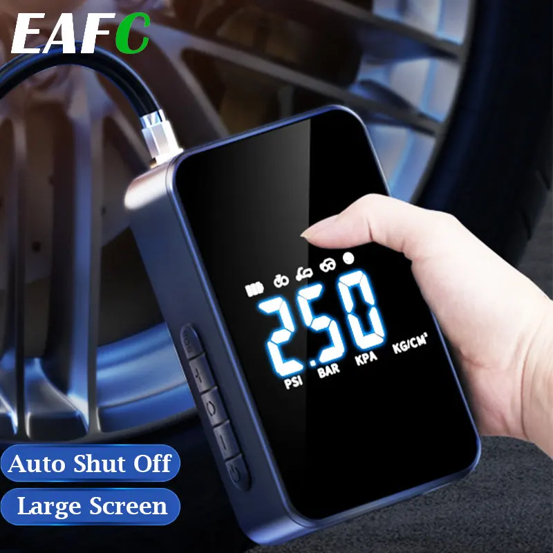 6000mAh Rechargeable Air Pump with Big Screen Electric Wireless/Wired Portable Tire Inflator Pump Compressor for Cars Bicycle