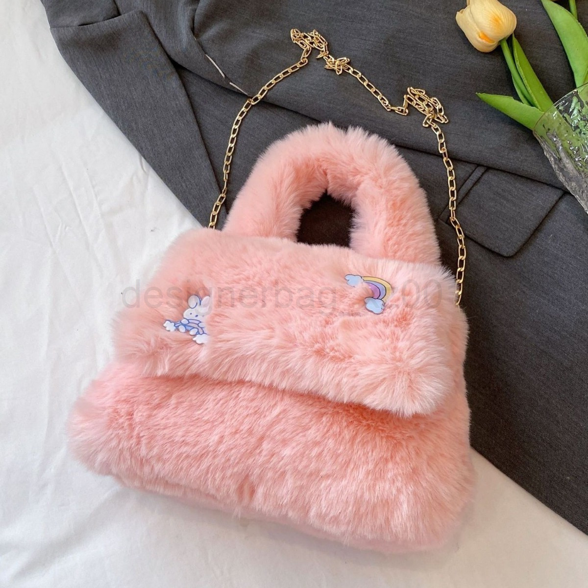 Bag Designer Fashion Classic 10a Top Woman Handbagevening Bags Womens Japanese and Korean Cute Exquisite Plush Badge Wrist Autumn Winter New Single Sh