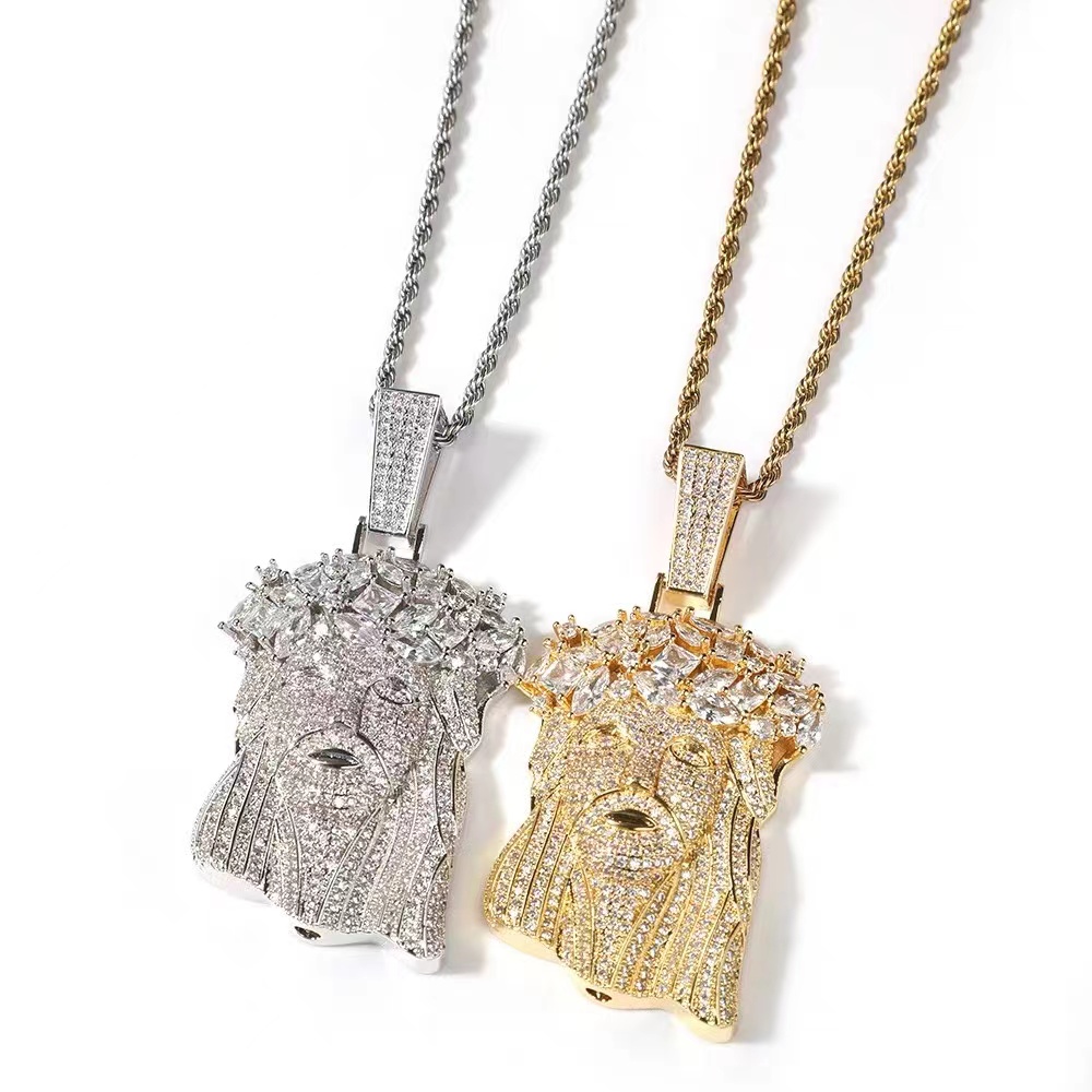 necklace moissanite chain Jesus Pendant with 13mm Moissanite Cuban Chain Necklace Hip Hop Jewelry for Men Gift