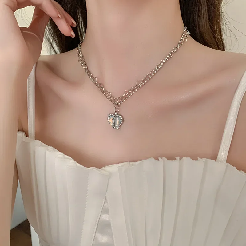 Punk Goth Heart Pendant Necklaces Choker Clavicle Chain Y2K Necklace For Women Girl Vintage Collares Neck Jewelry Party Gifts