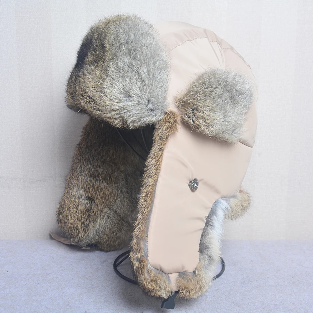 Thick and warm bomber hat for men real rabbit fur earrings for catchers outdoor Russian hat for men plus size winter hat skiing Russian hat 241031