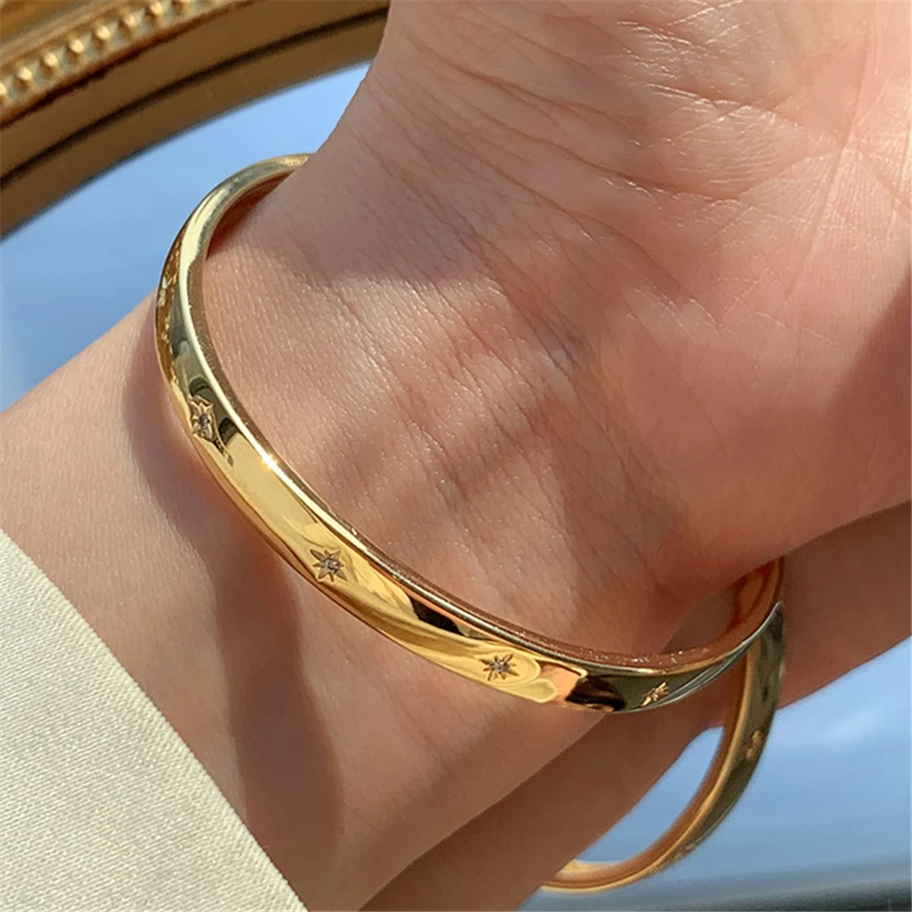 Silver Cuff Bangles For Women Silver/ Gold Color Zirconia Star Open Charm Bangle & Bracelets Pulseira Femme Trendy Jewelry Gifts