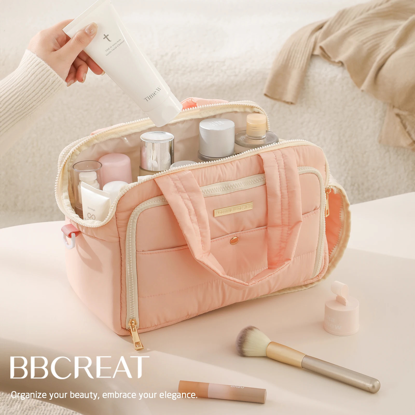 Large Capacity Makeup Bag Portable Womens Makeup Storage Handbag Makeup Organizer Womens Brush Ten Font Makeup Bag 241031