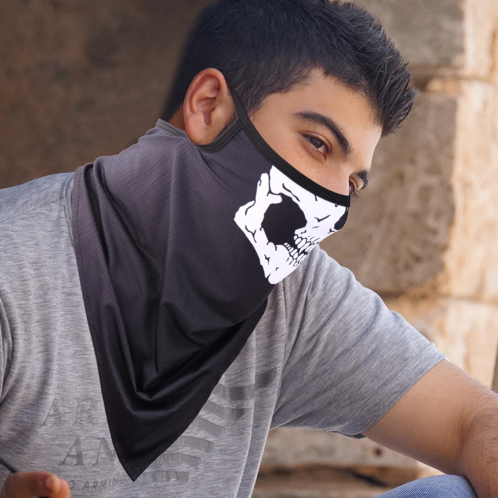Skull Ski Headband Neck Gaiter Head Tube Scarf Ear Hanging Breathable Bandana Half Face Scarves Mask Cover Guard Men Quick Dry