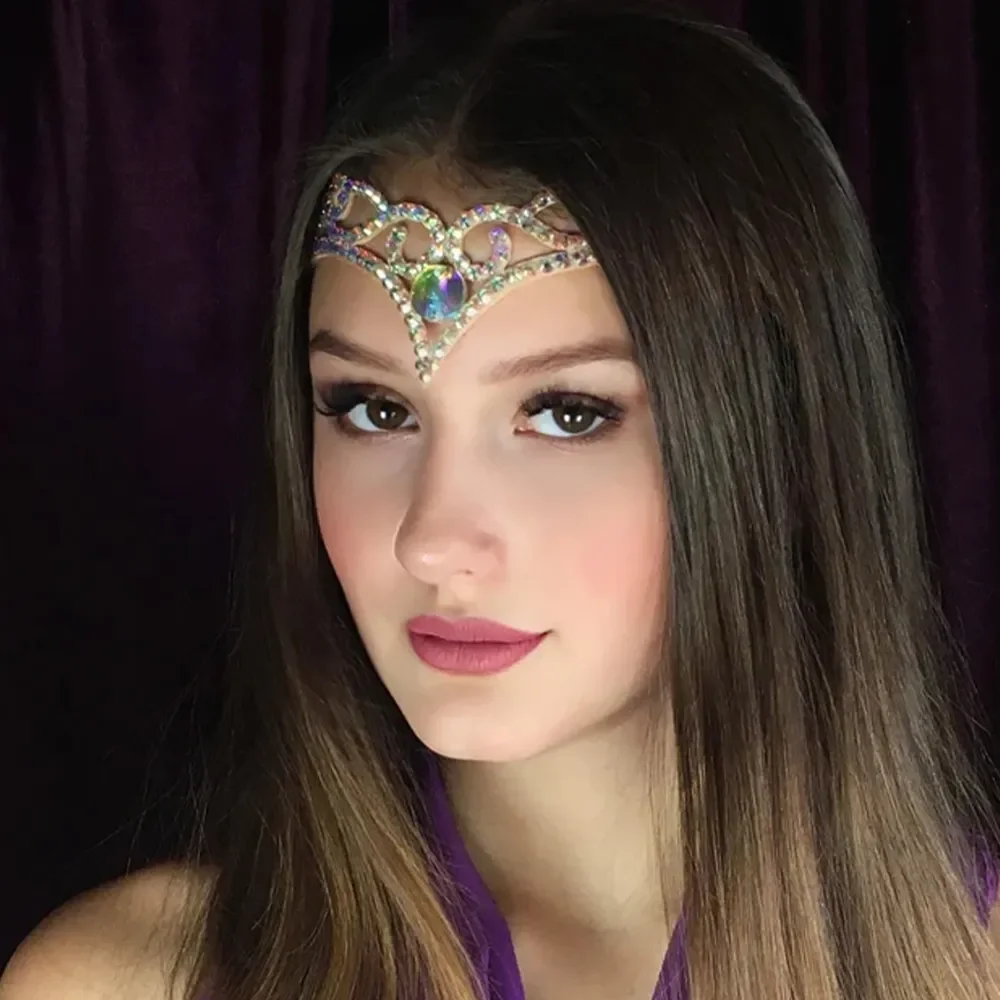 AB Rhinestone ddmysmile V Boho Shape Forehead Chain Headband Hair Jewelry For Women Party Crystal Headband Tiara Wedding Accessories Smile