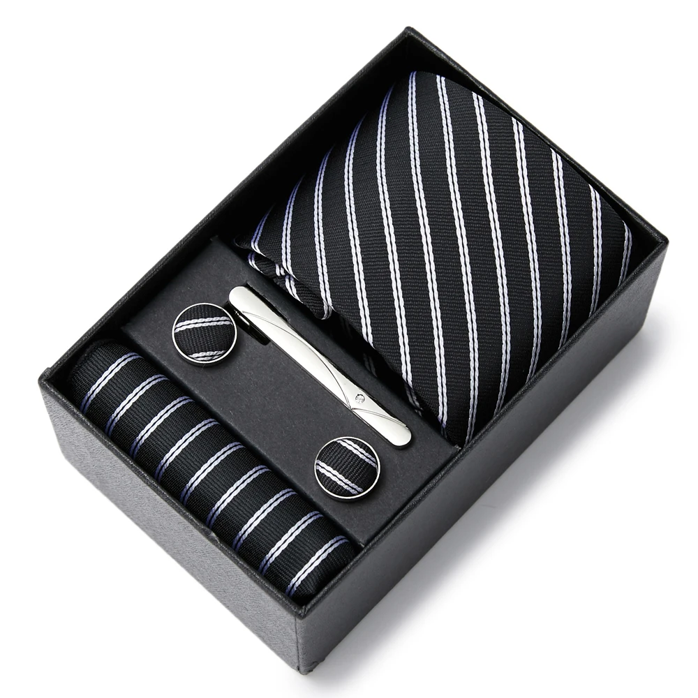 Wholesale 2023 New Style Silk Wedding Gift Tie Pocket Squares Set Necktie Box White Men Suit Accessories Fit Wedding