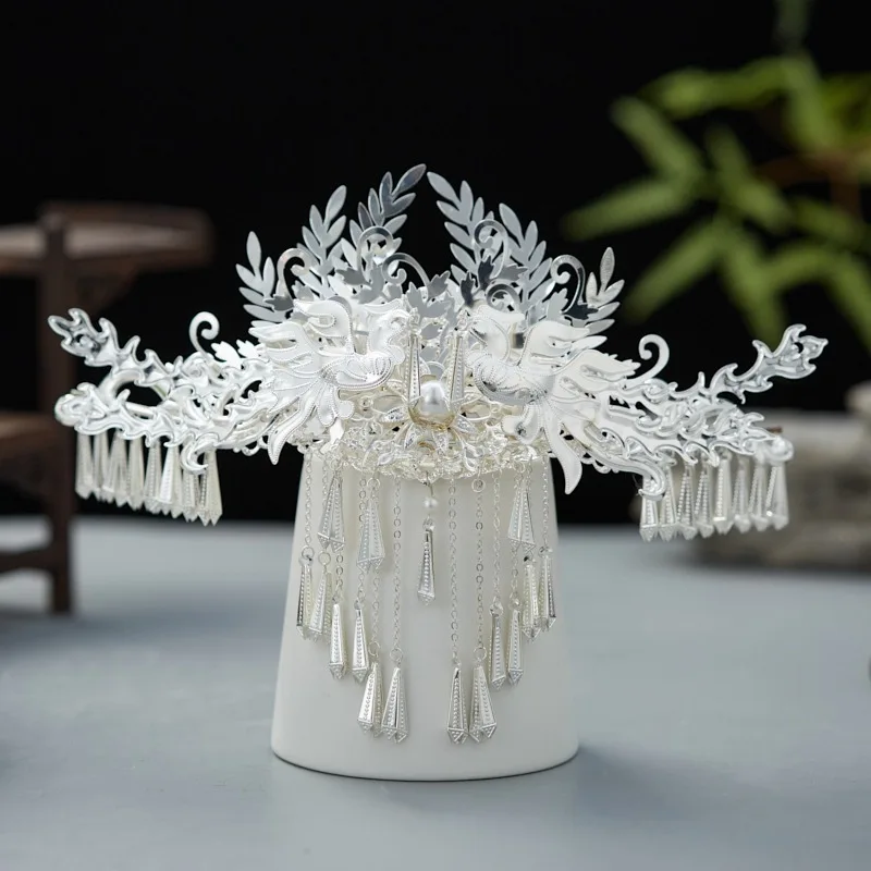 The Miao Nationality Hairpin Comb Chinese Headpiece Vintage Girls Party Tiaras Hair Clips Silver Color Personality Hair Jewelry