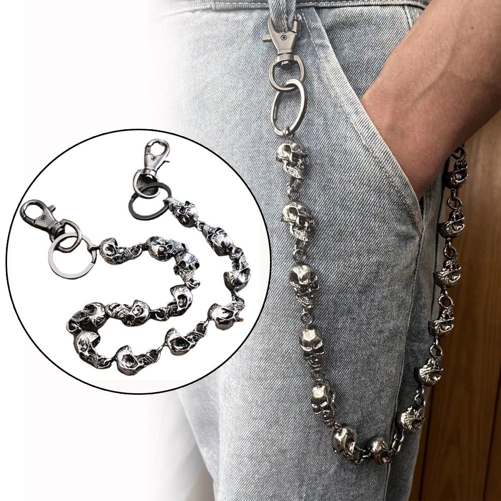 Punk Skull Jeans Decor Pants Chain Secure Travel Wallet Heavy Duty Link Coil Leash Jewelry