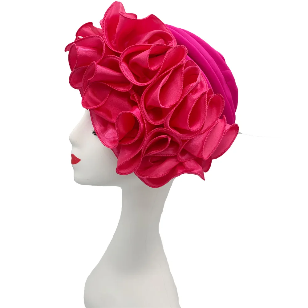 2023 New Diamonds Turban Cap for Women Ruffled African Lady Head Wraps Nigeria Party Headpiece Female Headscarf Bonnet