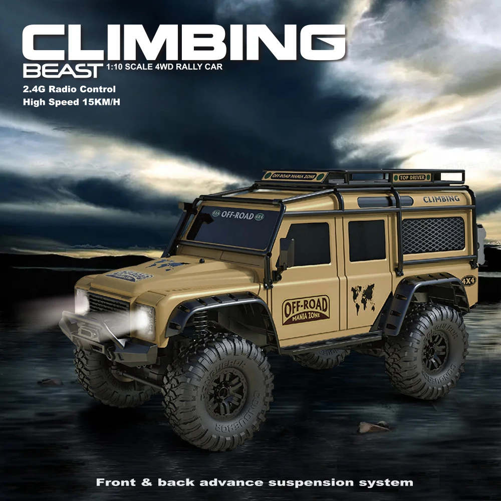1:10 RC Car Truck All-Terrain 15Km/h Off-Road 4WD Remote Control Monster Crawler Recharge Car RC Toys for Boys Kids HB ZP1001