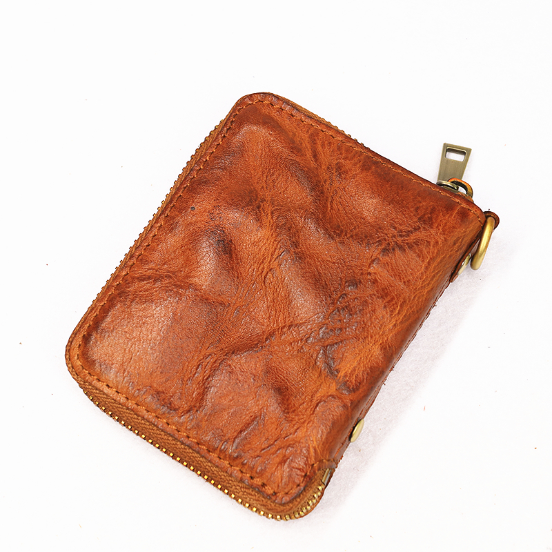 Genuine Leather Wallet For Women Men Vintage Handmade Short Small Bifold Zipper Men's Purse Credit Card Holder With Coin Pocket