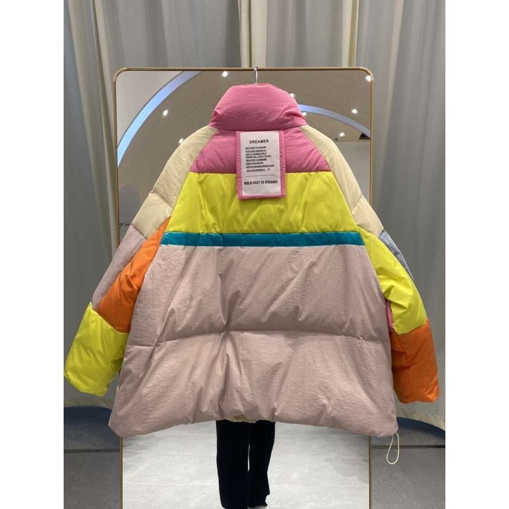 Oversize Denim Spliced Down Jacket Women Large Pockets Winter Coat Zipper Patchwork Puffer Jacket High Quality Windproof Thicken 513