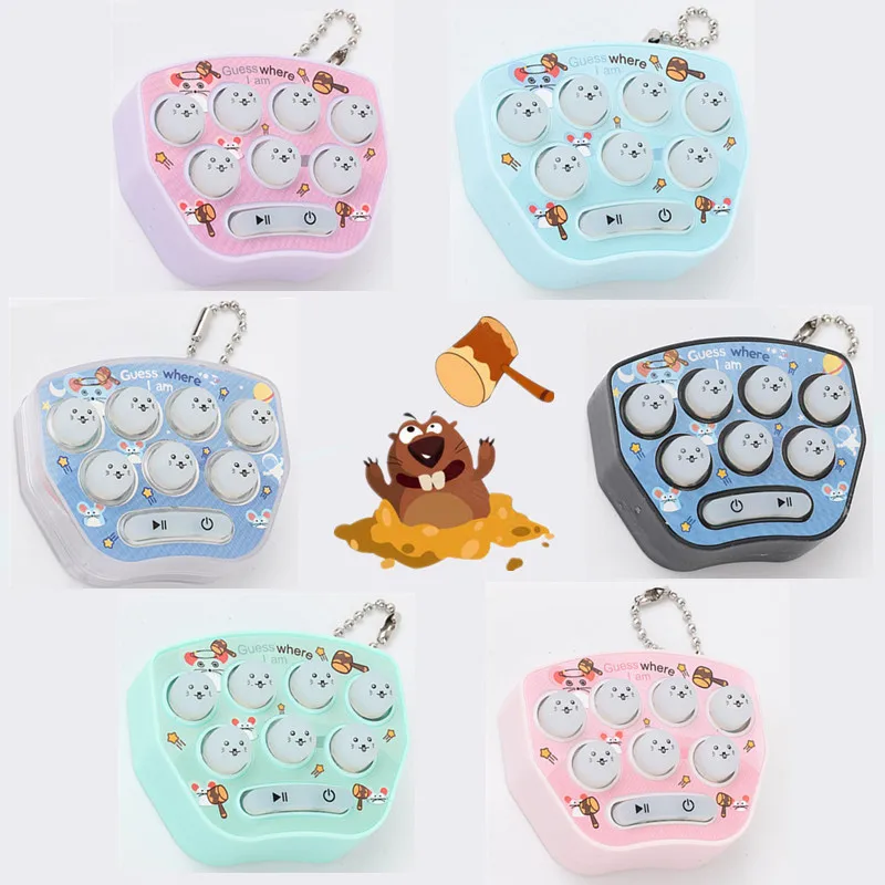 Mini Quick Push Electronic Gaming Machine Light Up Game Whack-a-mole Toy Bubble Handheld Toy Keychain Challenge Game Toys Gift
