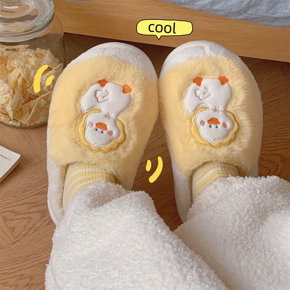 Creative cute cartoon ducklings Family Slipper Woman Girl Cute fluffy winter warm plush indoor flats Bedroom slide casual women's cotton slipper