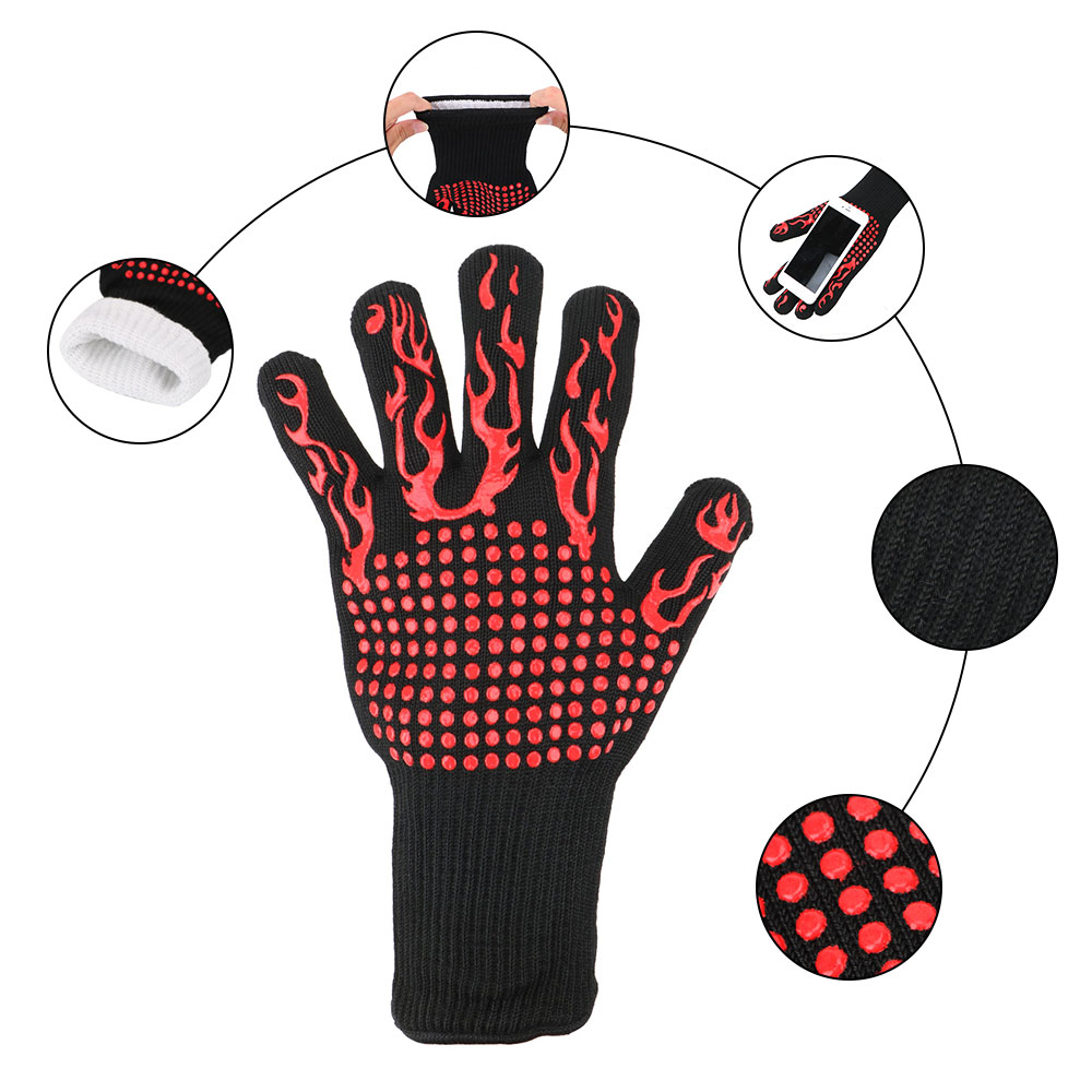 Fireproof Mitts Flame Retardant 300-500 Centigrade Microwave Oven Extreme Heat Resistant Non-slip BBQ Fire Gloves