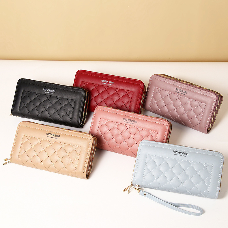 New designer women's long handbag, Korean version mobile phone bag, double zipper wallet, large capacity card bag