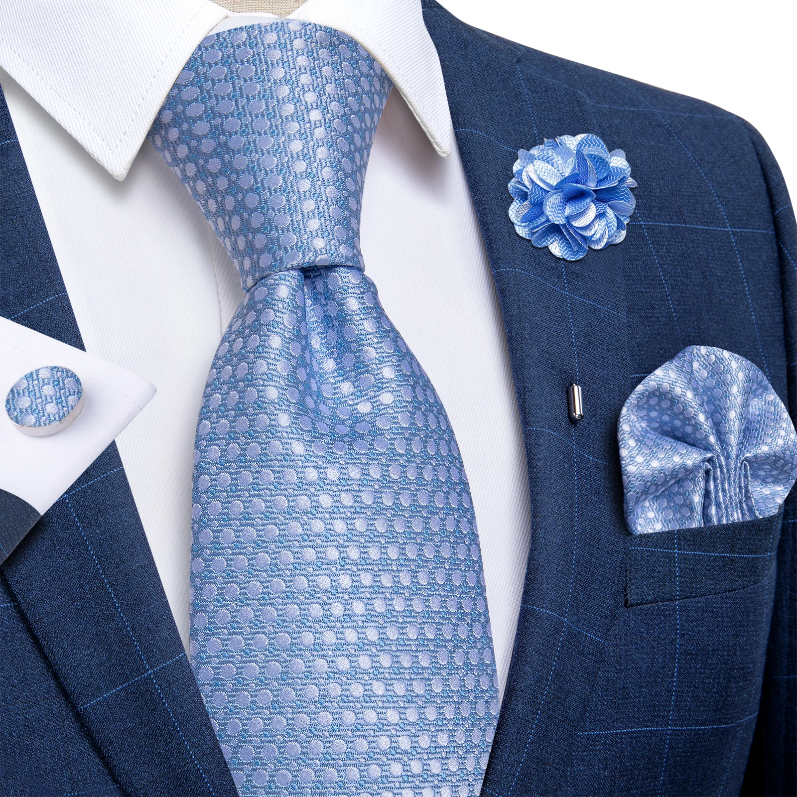 2023 New Classic Green Blue Paisley Silk Ties For Men Handkerchief Cufflinks Brooch Pin Wedding Accessories Men Gift Dropship